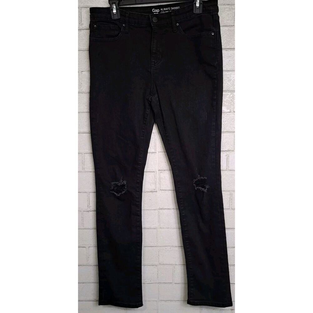 Gap Always Skinny Jeans Women's Size 10/30 Black Denim Distressed Stretch Grunge